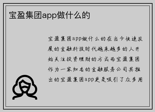 宝盈集团app做什么的